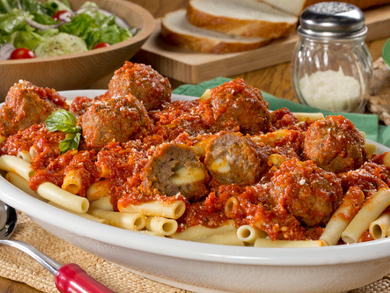 Mozzarella Meatballs and Ziti