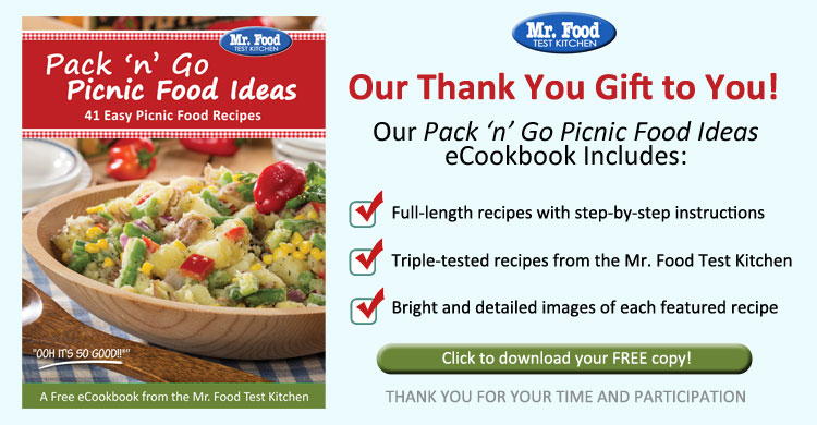 Our thank you gift to you -- a free eCookbook! Pack 'n' Go Picnic Food Ideas: 41 Easy Picnic Food Recipes