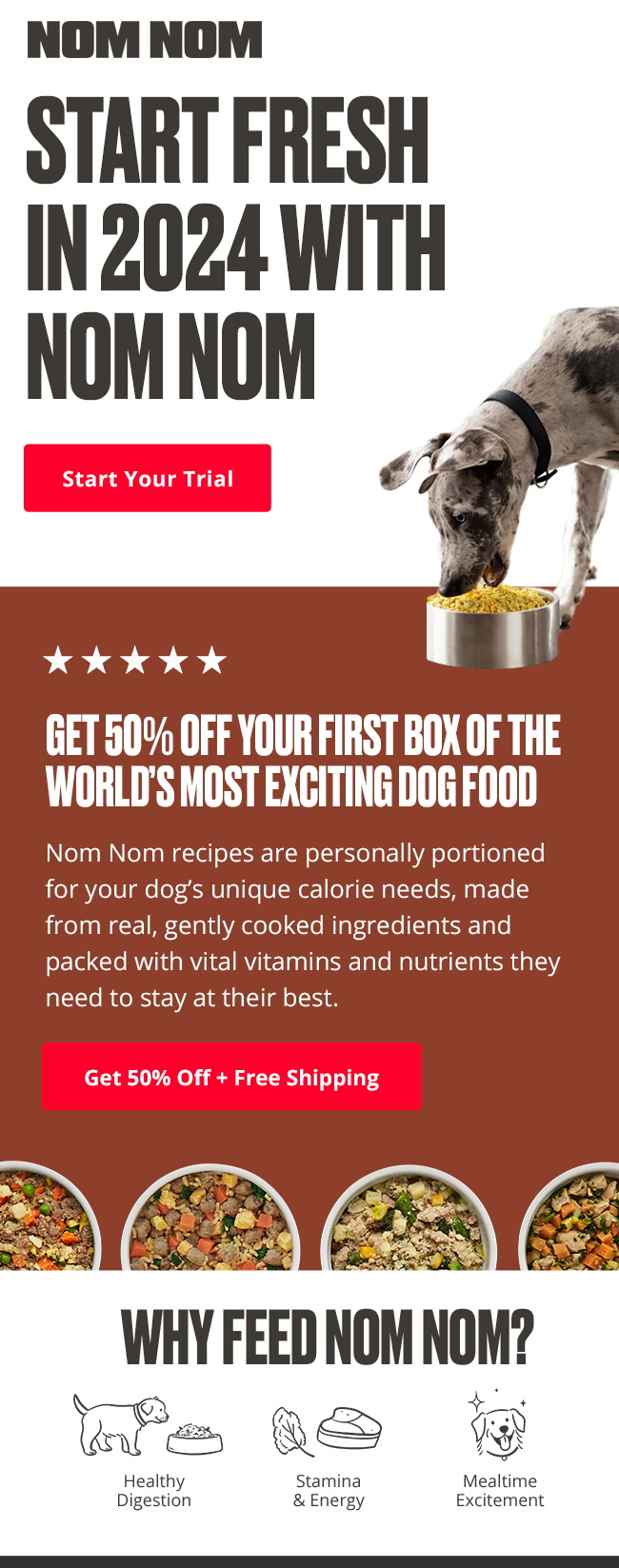 New Year, New Savings! Save 50% on your first order of dog food